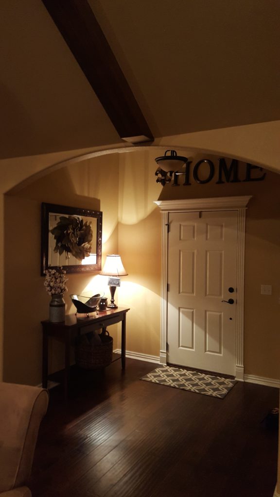 dark room with amber glass light fixtures