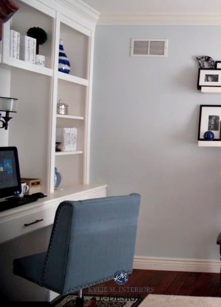 Benjamin Moore Blue Lace, Sherwin Williams Whitetail trim and desk. Kylie M INteriors Edesign. client photo