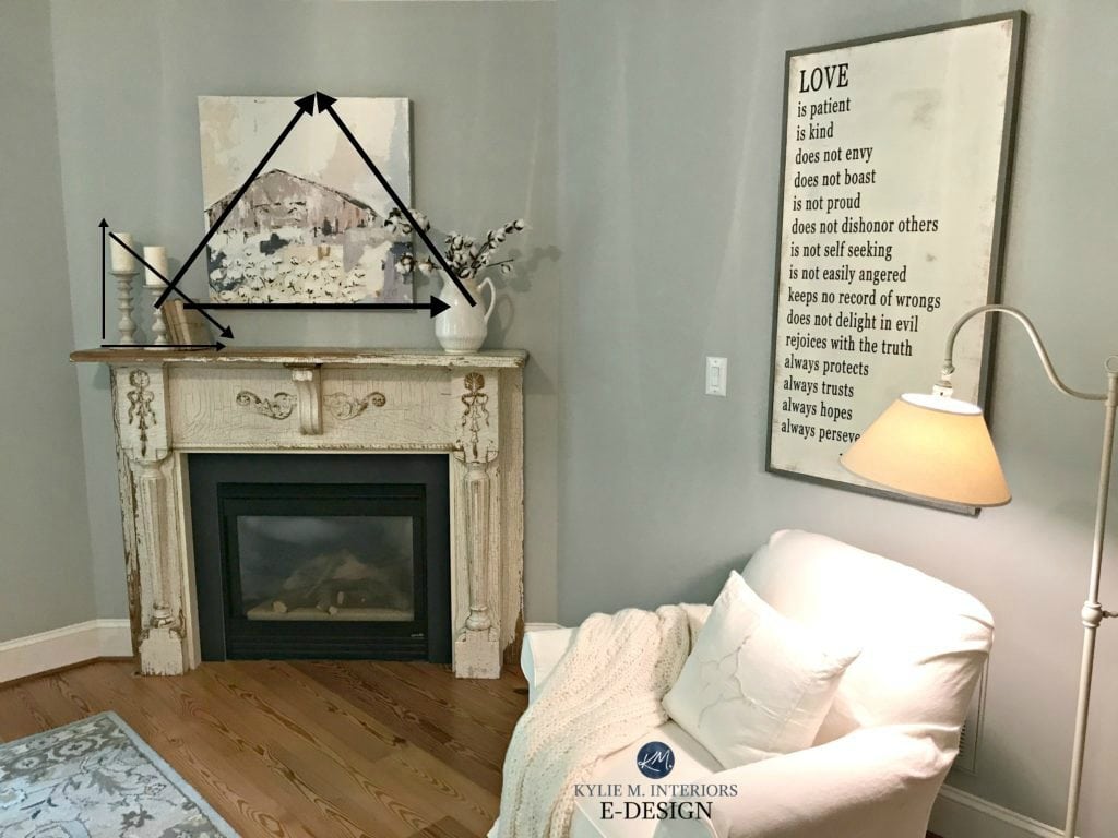 decorative triangle, mantel decorating ideas. Kylie M Interiors