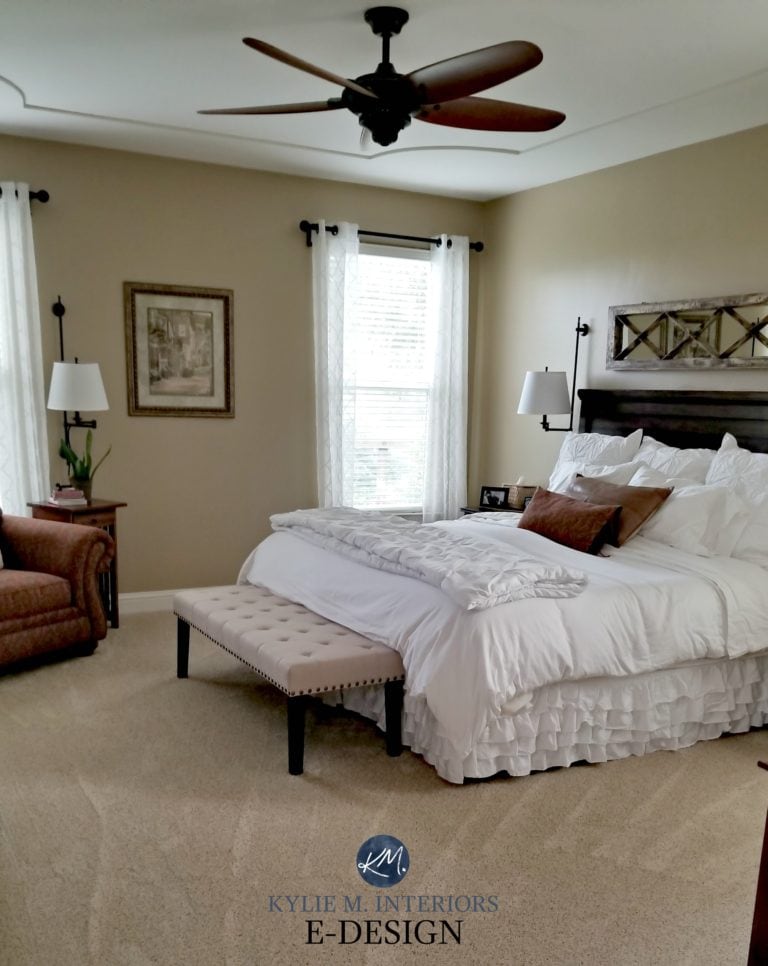 Beige paint color Benjamin Moore Lenox Tan, Kylie M INteriors E-design, paint color consulting. beige carpet