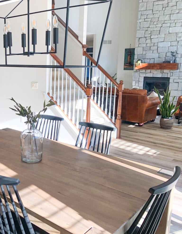 Benjamin Moore Edgecomb Gray (Baby Fawn) stone fireplace. Kylie M INteriors Edesign, client photo