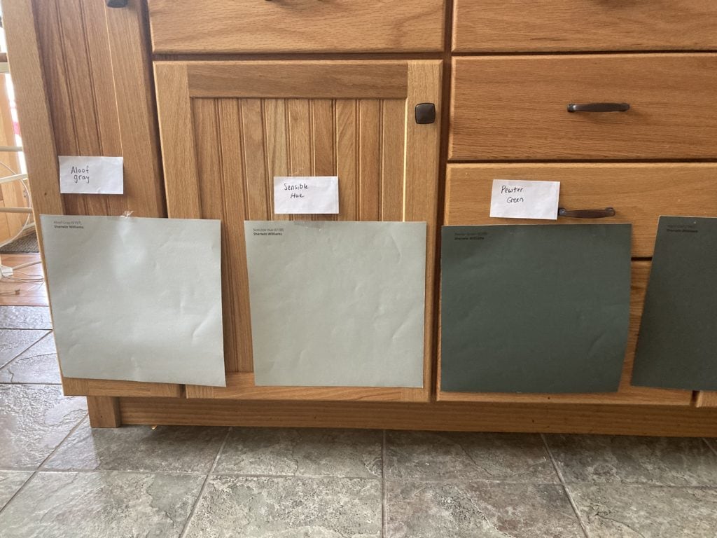 green paint colours with tile on painted island, Samplize samples
