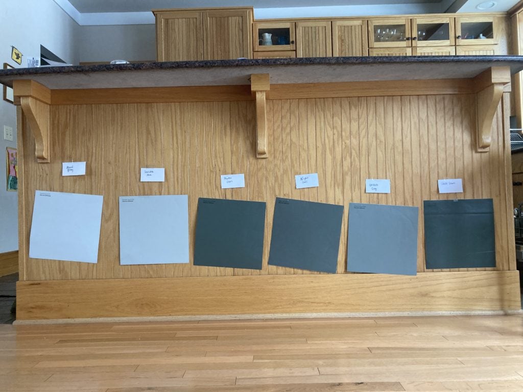 island greens, choosing paint samples