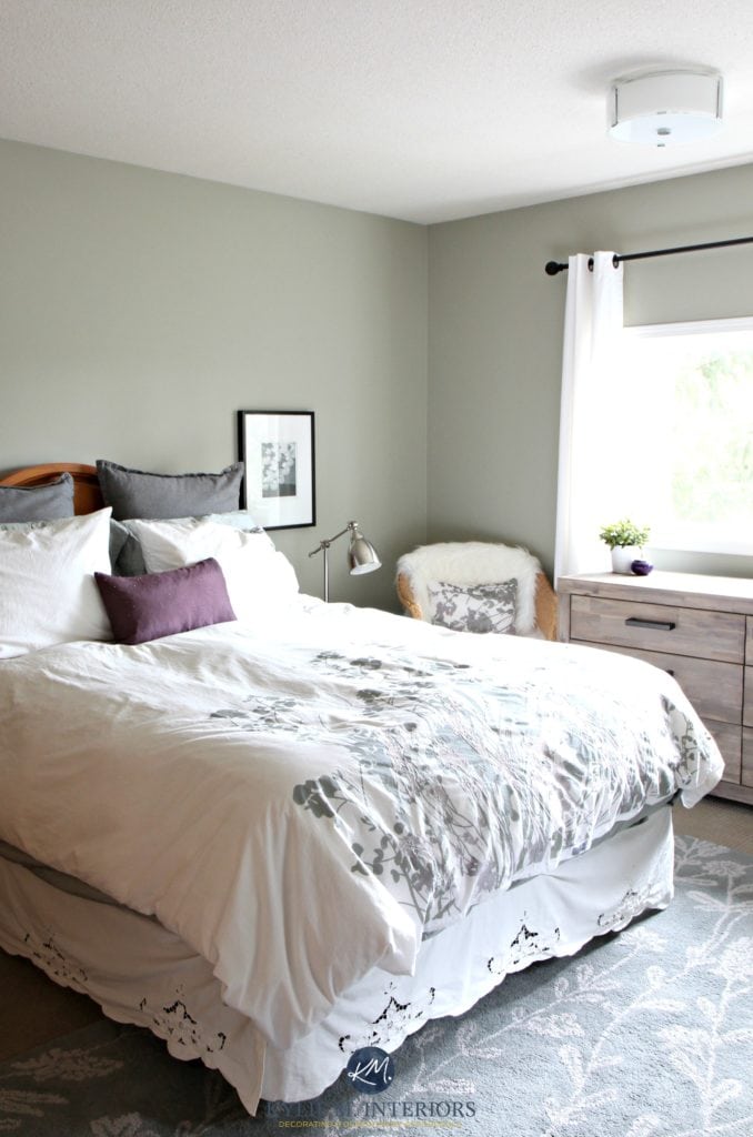 Benjamin Moore Moutain Air in a country style bedroom. Kylie M Interiors E-decor and Online Colour consulting services
