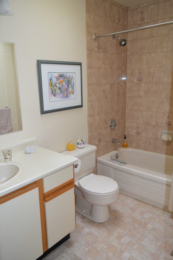Almond or bone coloured bathroom fixtures before update ideas and remodel
