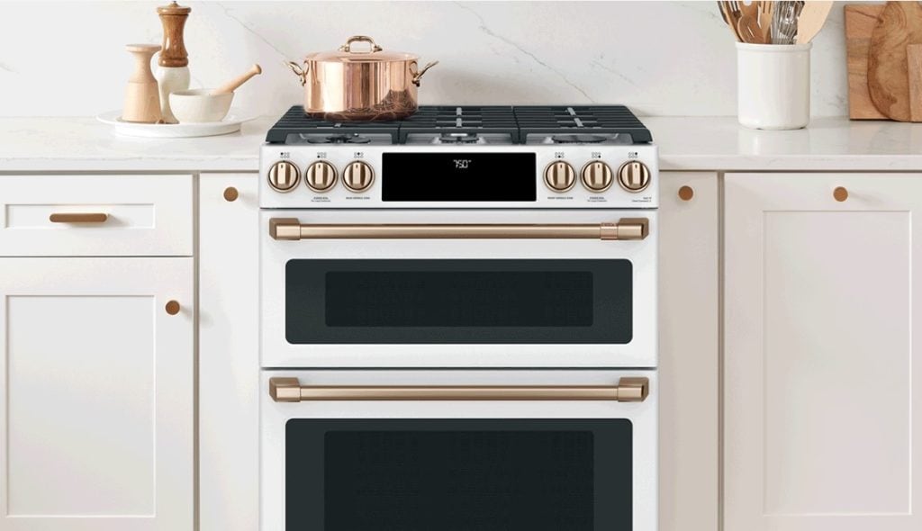 ge white appliances and warm white kitchen cabinets