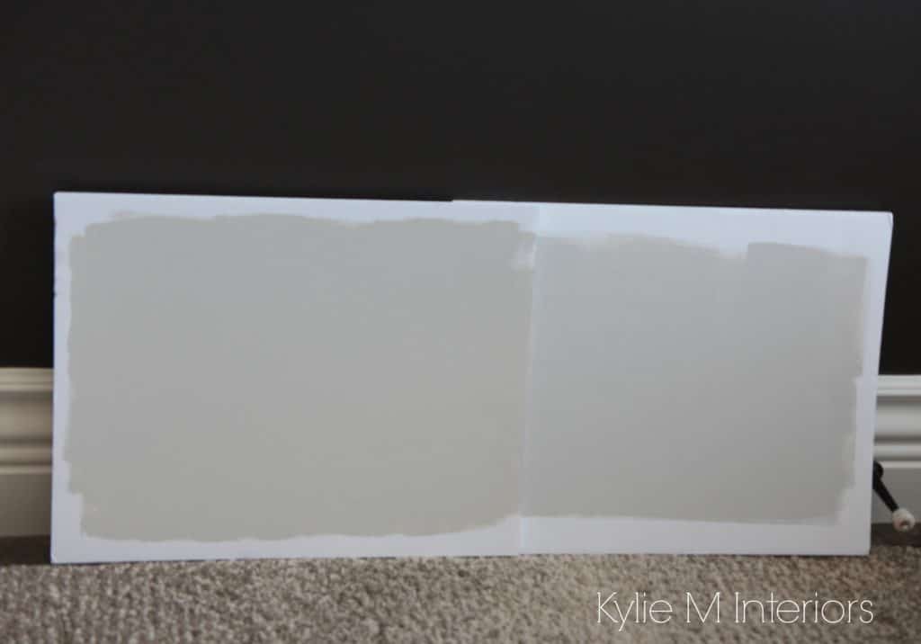 How to compare paint colours the right way. Sherwin Williams Repose Gray and Agreeable Gray on sample boards by Kylie M Interiors
