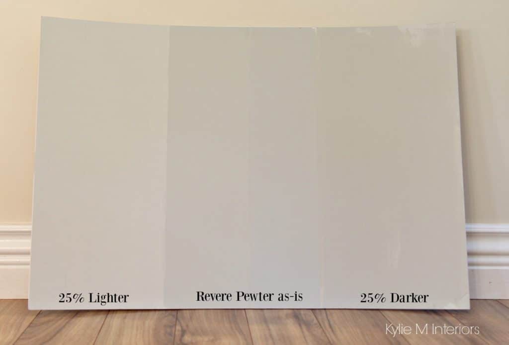 How to lighten and darken a paint colour. Benjamin Moore Revere Pewter. Kylie M Interiors e-decorating and online colour services