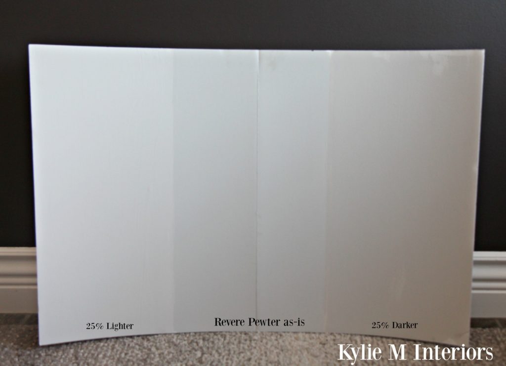 Revere Pewter lighter and darker by 25 percent. How to lighten and darken a paint color by e-decorating and color consultant Kylie M Interiors
