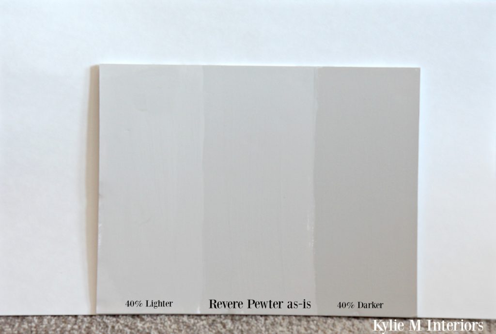 Revere Pewter lighter and darker samples. How to lighten and darken paint colours to create the perfect color by Kylie M Interiors