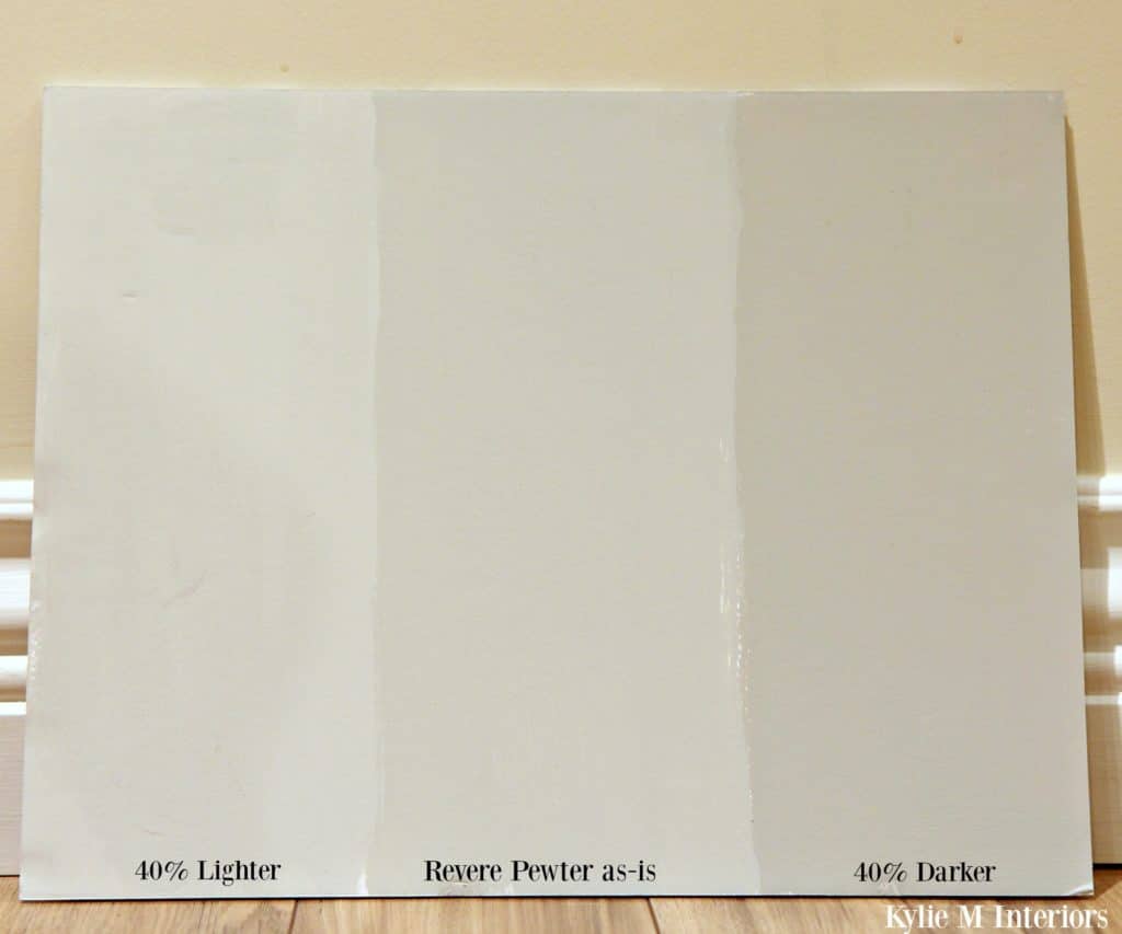 Revere Pewter lighter and darker. Lighten and darken paint colors to perfect them. Kylie M Interiors.