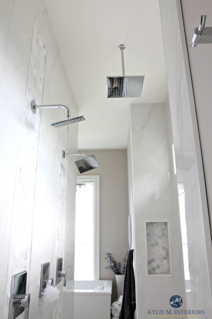 walk-in-shower-in-ensuite-bathroom-rainhead-double-shower-heads-marble-hexagon-accent-tile-kylie-m-interiors-e-decor-decorating-and-design
