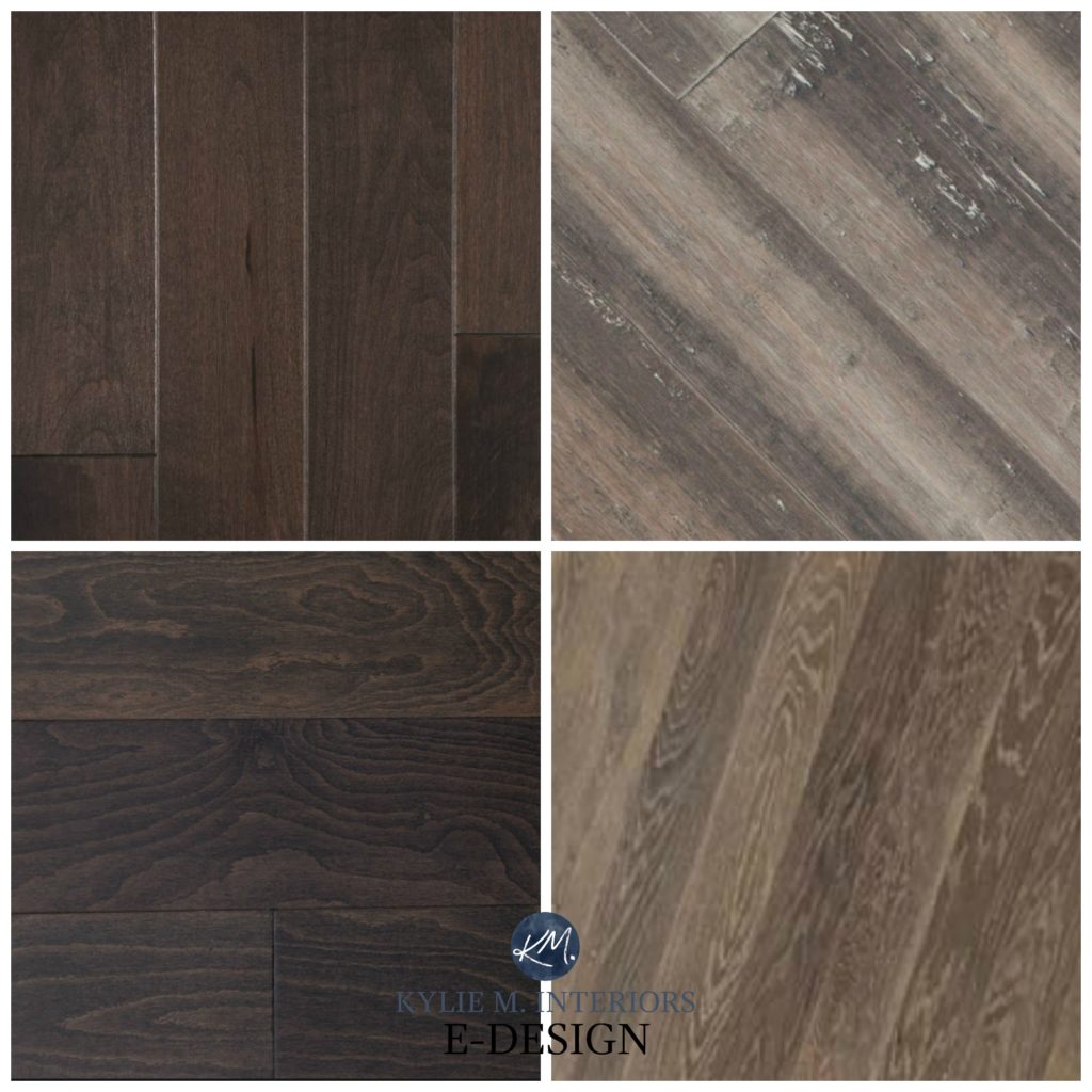 How to mix and match or coordinate with wood cabinets or flooring with purple oak or red maple stain. Kylie M Interiors Edesign, online paint color consulting