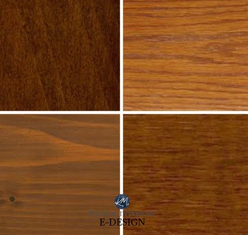 How to mix and match or coordinate wood and stains in a room with cabinets and flooring. Red oak or yellow or orange. Kylie M Interiors Edesign, DIY blog and home decor ideas with paint colours