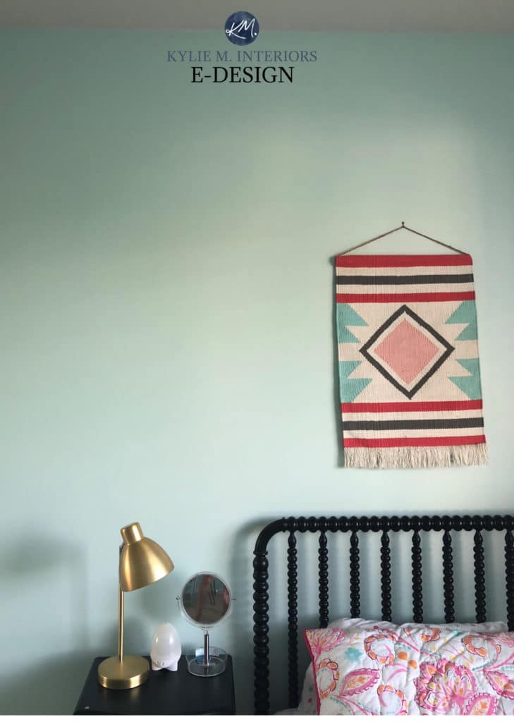 Sherwin Williams Embellished Blue, best teal paint colour for girls bedroom. Kylie M INteriors edesign and online paint colour consulting 