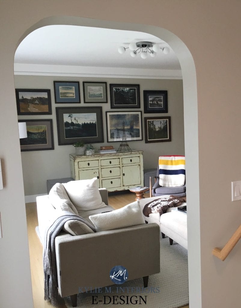 Living room Benjamin Moore Grant Beige with photo gallery, before Kylie M E-design, Online paint colour expert