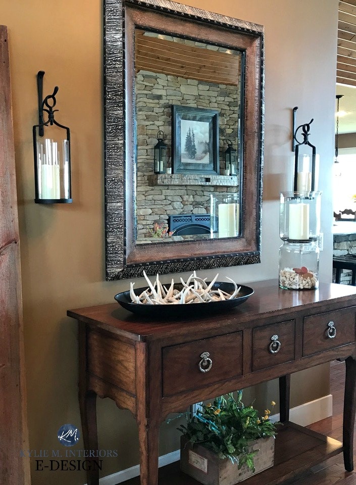 Sherwin Williams Cardboard best brown paint colour in hunting themed home. Kylie M E-design