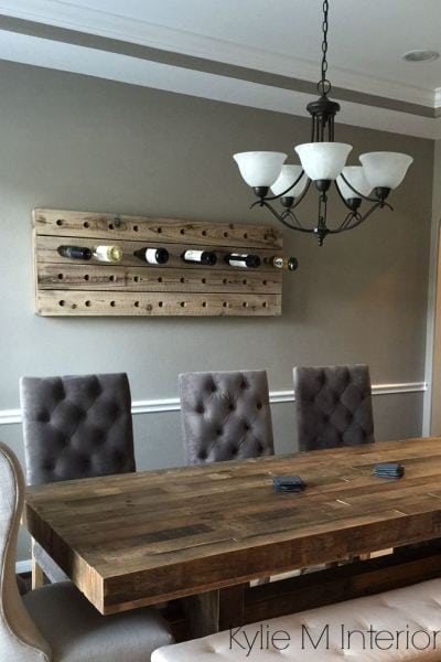 Benjamin Moore Rockport Gray a greige paint colour with undertones in a dining room. Kylie M INteriors E-design