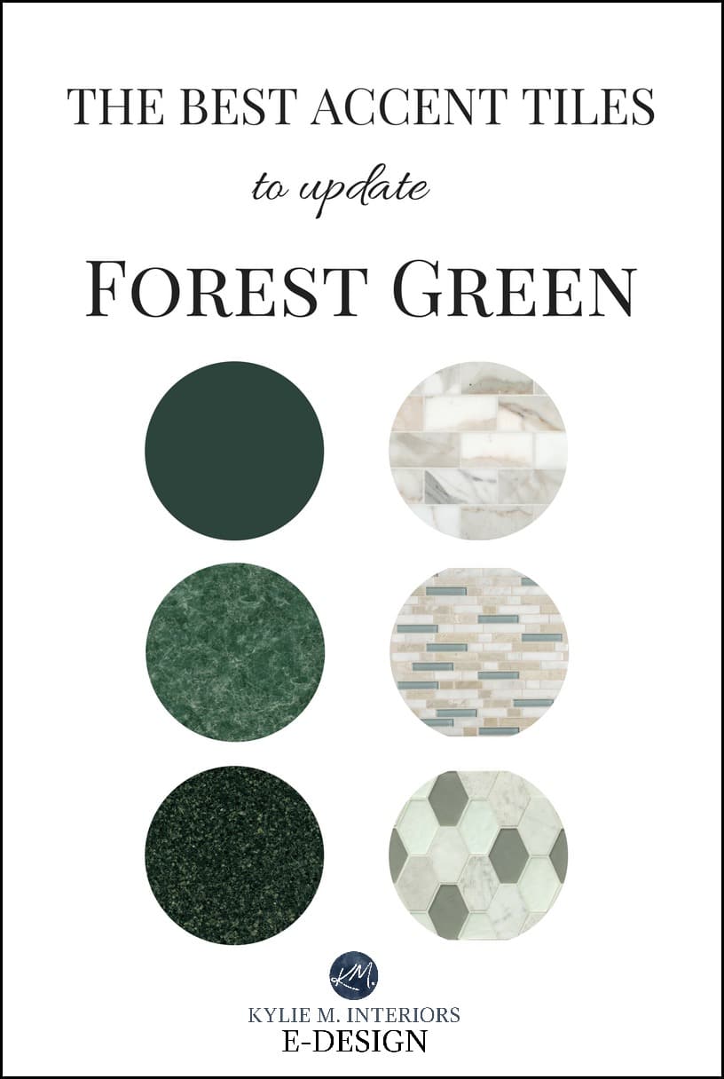 Best accent tiles update forest green kitchen or bathroom. Kylie M E-design, online, virtual paint color consultant and expert