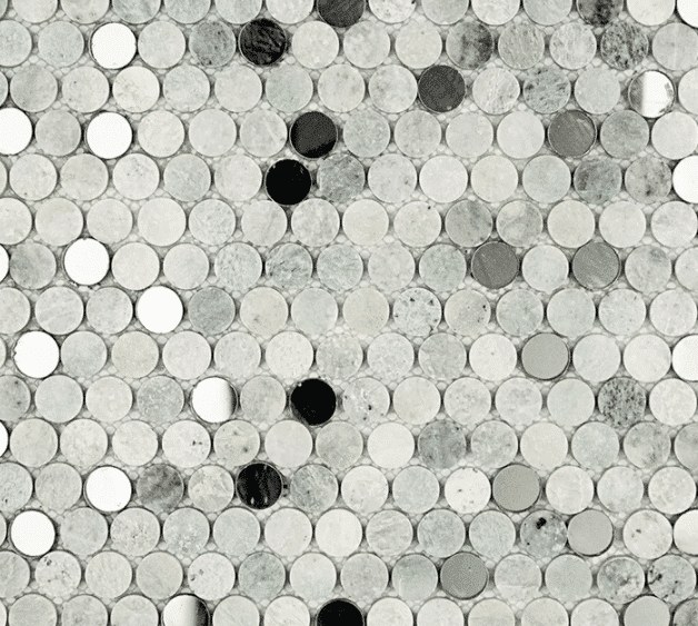 penny accent tile to update kitchen, bathroom with forest green. Decorating and update ideas blog.
