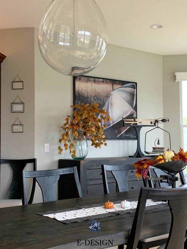 Paint colour review, Benjamin Moore Revere Pewter, best warm gray paint colour. Kylie M Interiors Edesign, online paint color consulting. Client photos