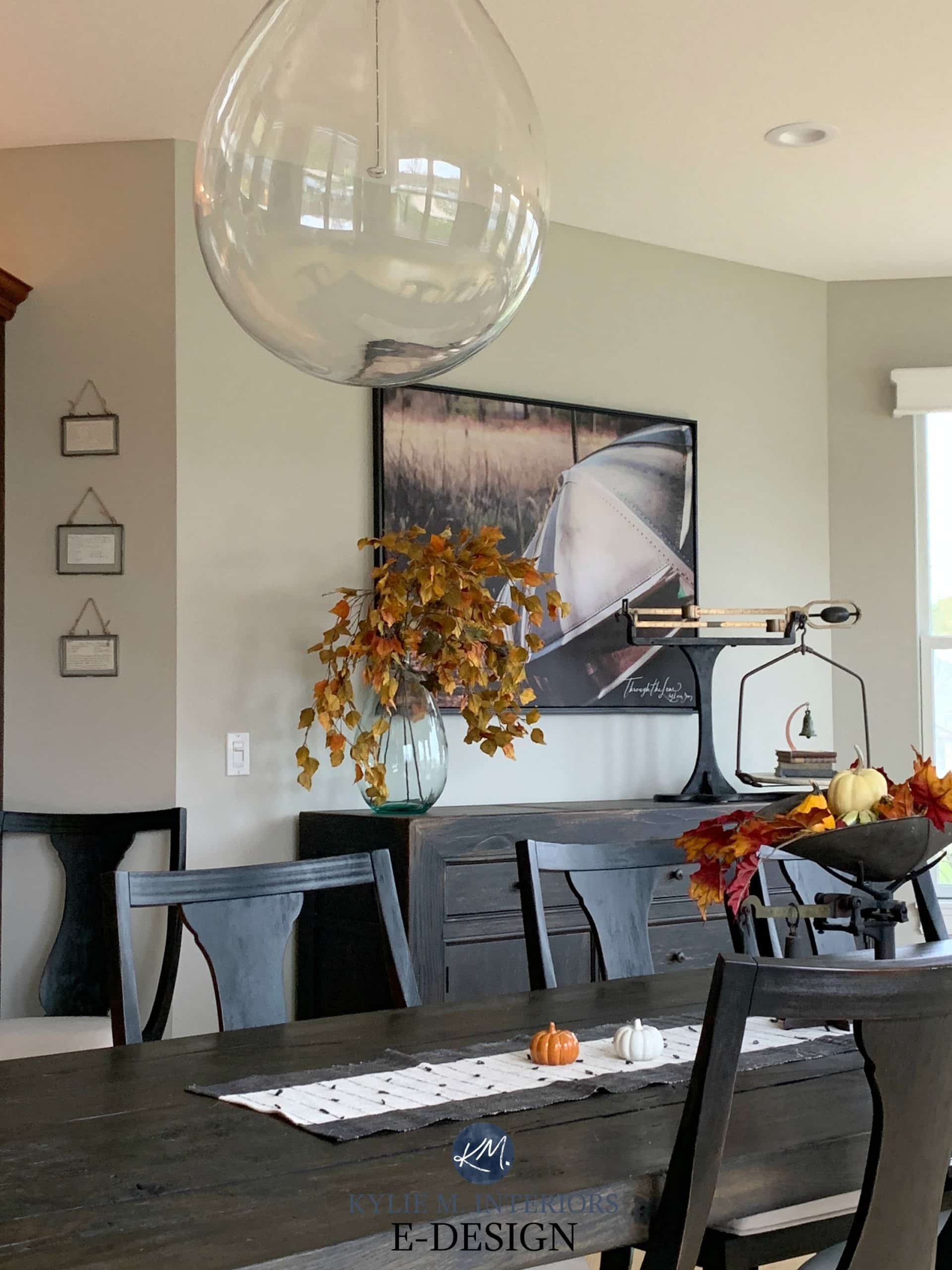 Paint colour review, Benjamin Moore Revere Pewter, best warm gray paint colour. Kylie M Interiors Edesign, online paint color consulting. Client photos