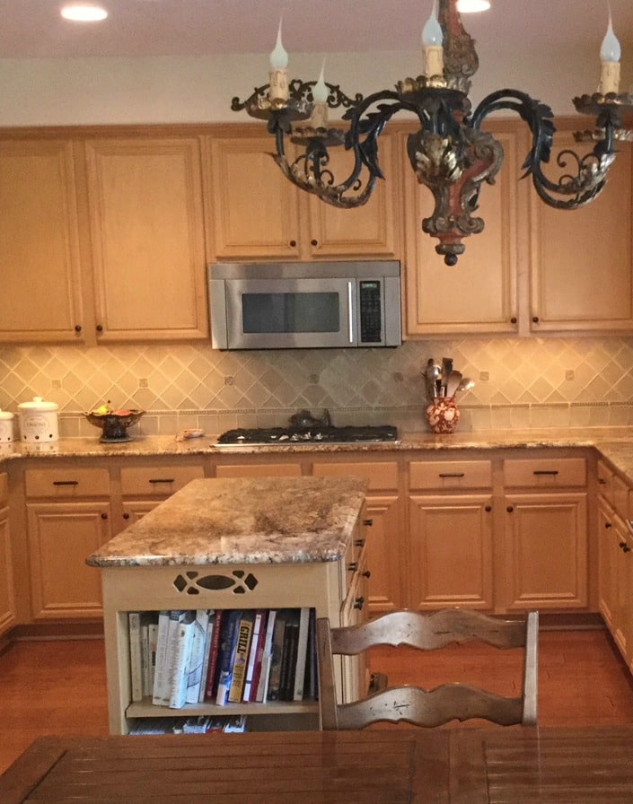 Maple cabinets before being painted off-white
