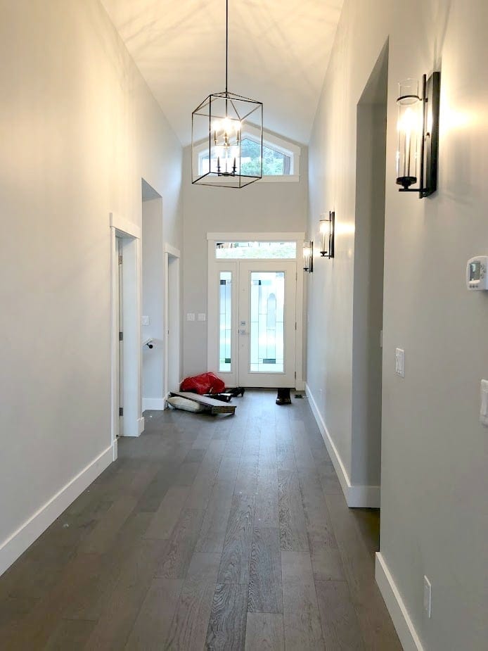 Entryway before in CRushed Ice. Front door with glass side lights
