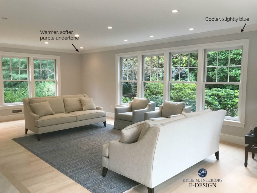How to choose the best gray paint colours, undertones. Kylie M INteriors example of Benjamin Moore Shoreline