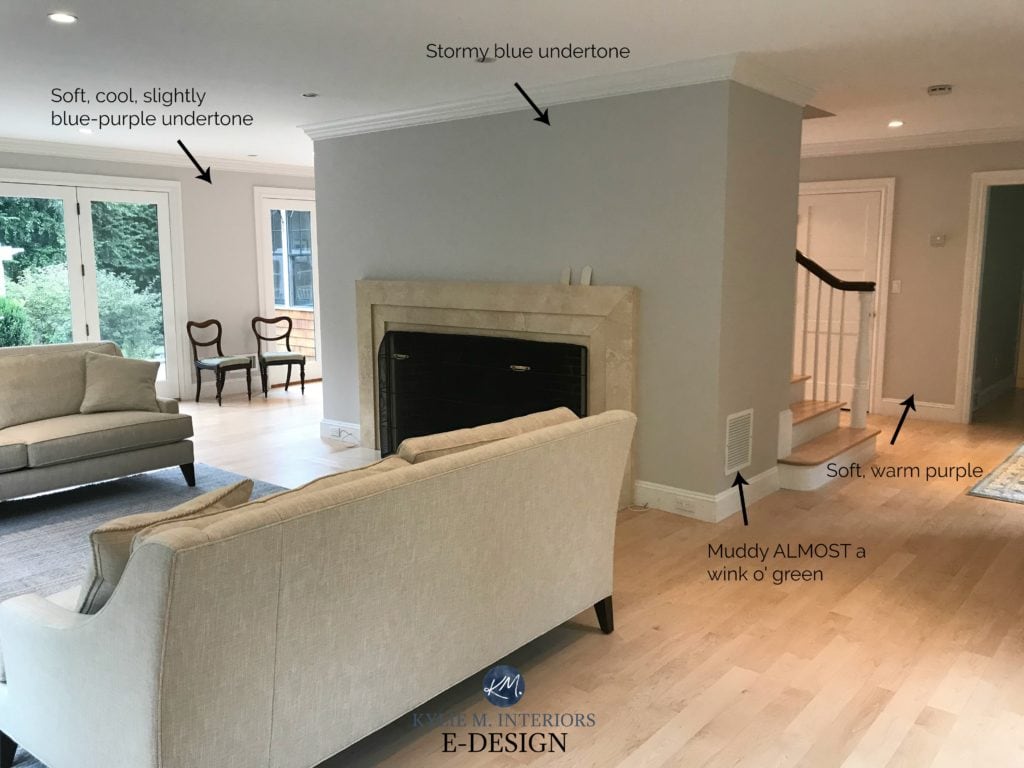 How to pick the best gray paint colour. Showing Benajmin Moore Shoreline by Kylie M INteriors Edesign blog