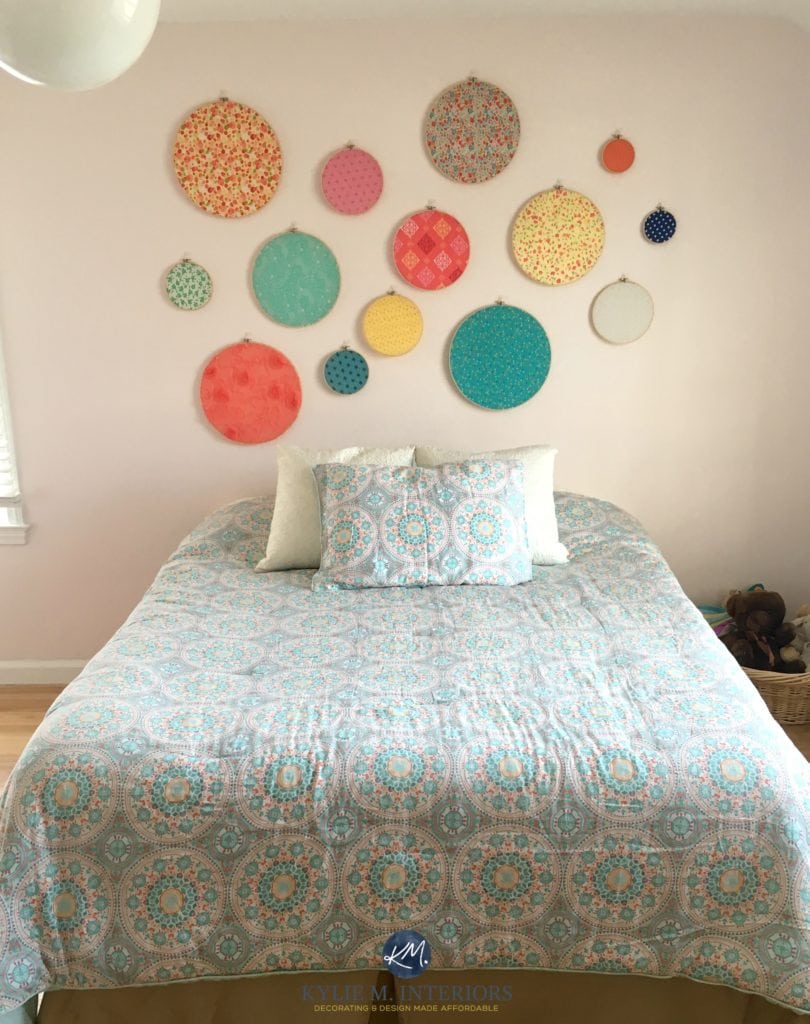 Benjamin Moore Pink Bliss in girls bedroom with teal and vintage accents. Kylie M Interiors E-design and Online Colour Consulting expert