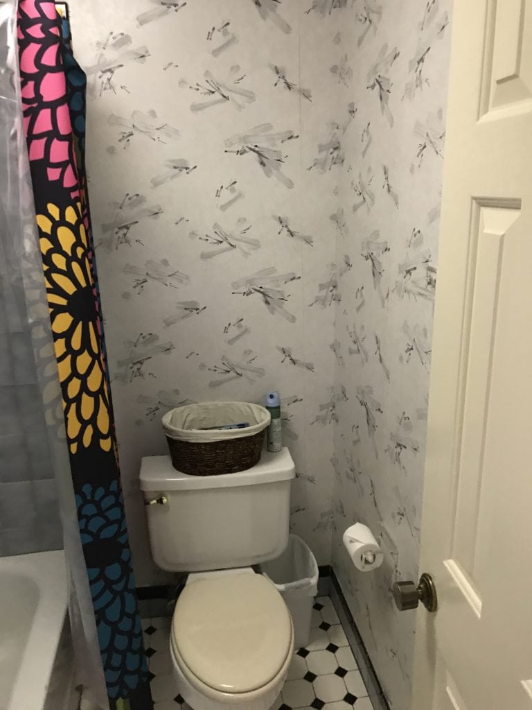 BEFORE photos of bathroom remodel with restoration hardware vanity, cement tile, ARgos (1)