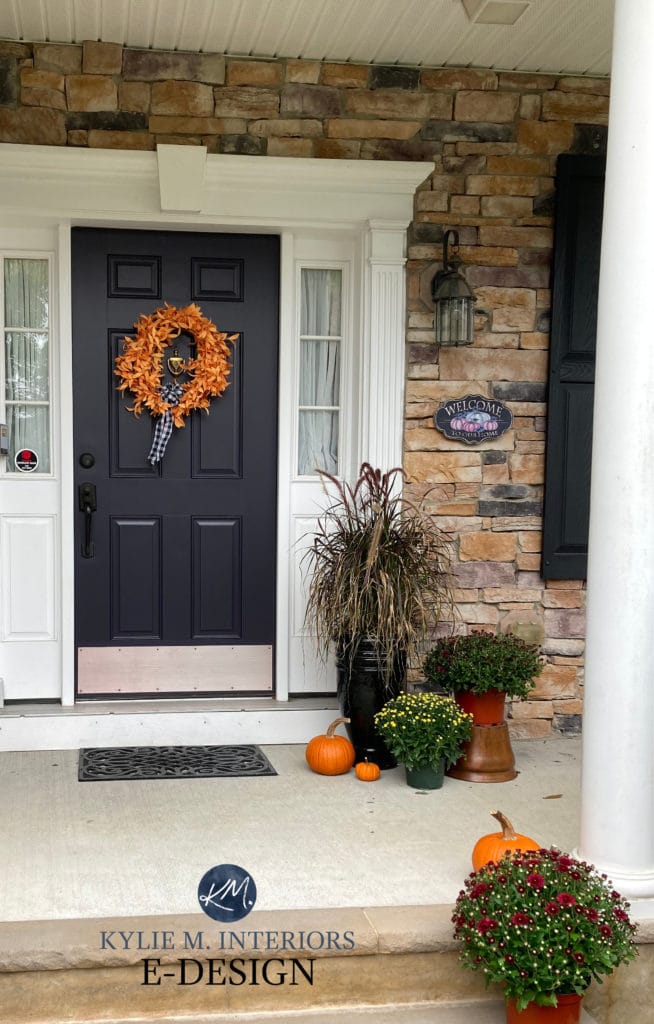 Best purple front door paint colours, Sherwin Williams Darkroom, stone exterior. Kylie M Interiors Edesign (1)