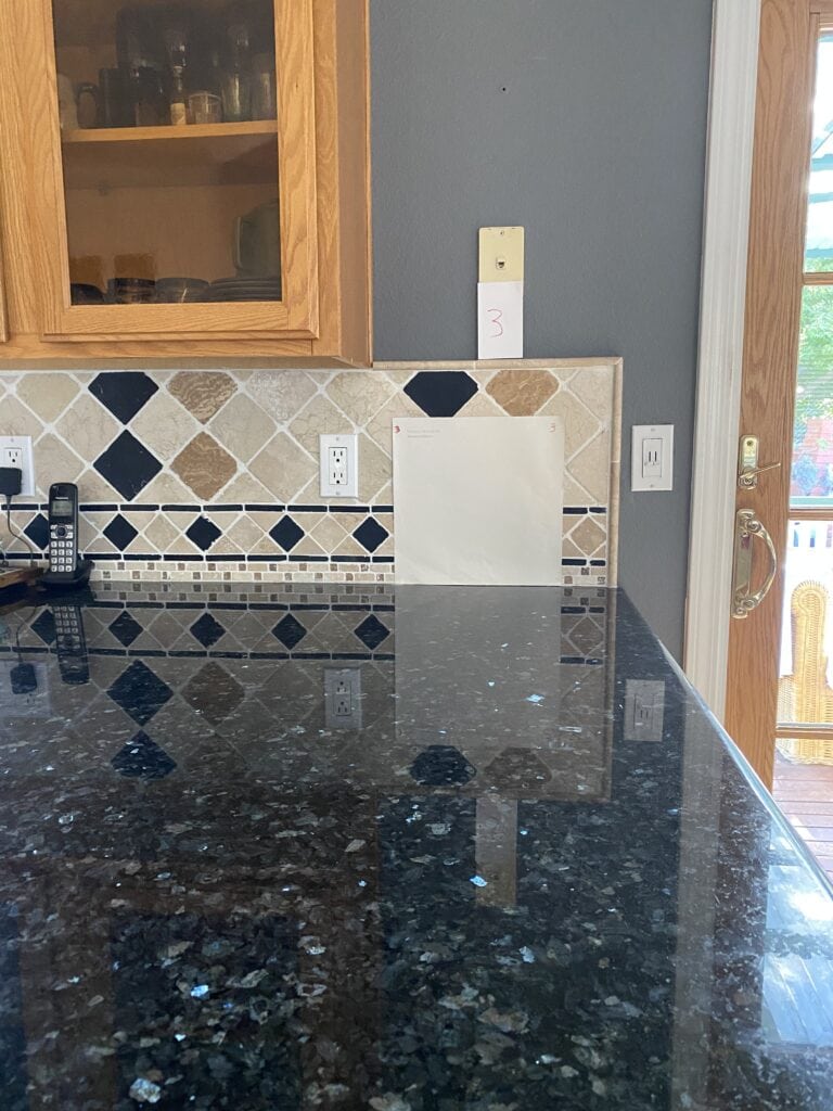 how to sample peel and stick paint colors, Samplize on travertine backsplash