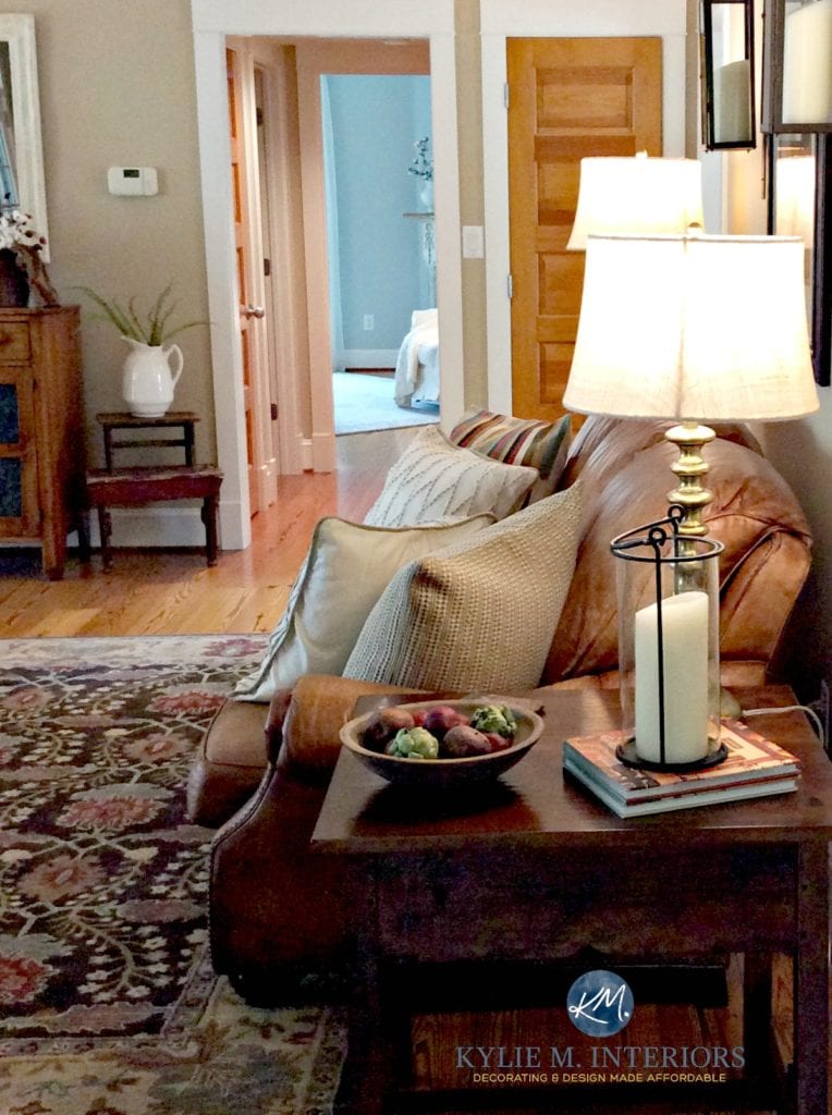 How to create a vignette and accessorize a side table with home decor. Kylie M Interiors edesign, online paint color consultant