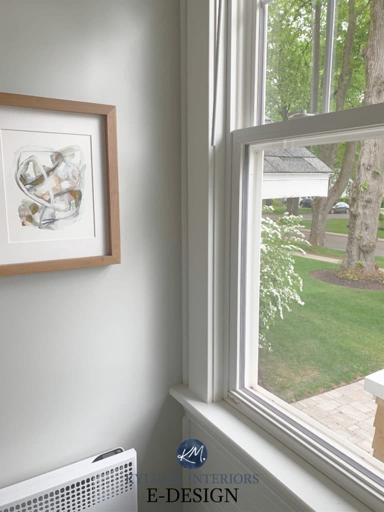 Sherwin Williams Big Chill, popular gray paint colour in small powder room, shiplap. Kylie M Interiors Edesign, virtual paint color consultant and diy blog (2)