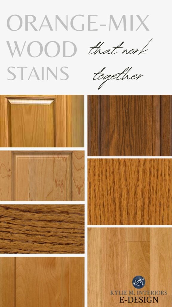 ORANGE TONED OR STAINED WOOD CABINETS OR FLOOR, TRIMS, MIX AND MATCH OR COORDINATE DIFFERENT WOODS. KYLIE M