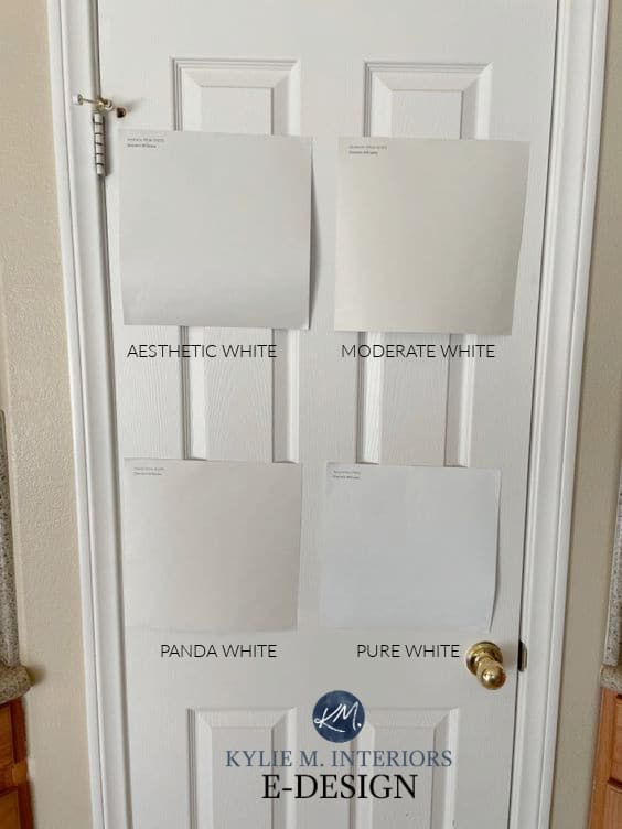 Aesthetic White, Moderate, Panda, Pure White. Sherwin Williams. Kylie M Interiors Edesign, paint colour expert. Off-whites