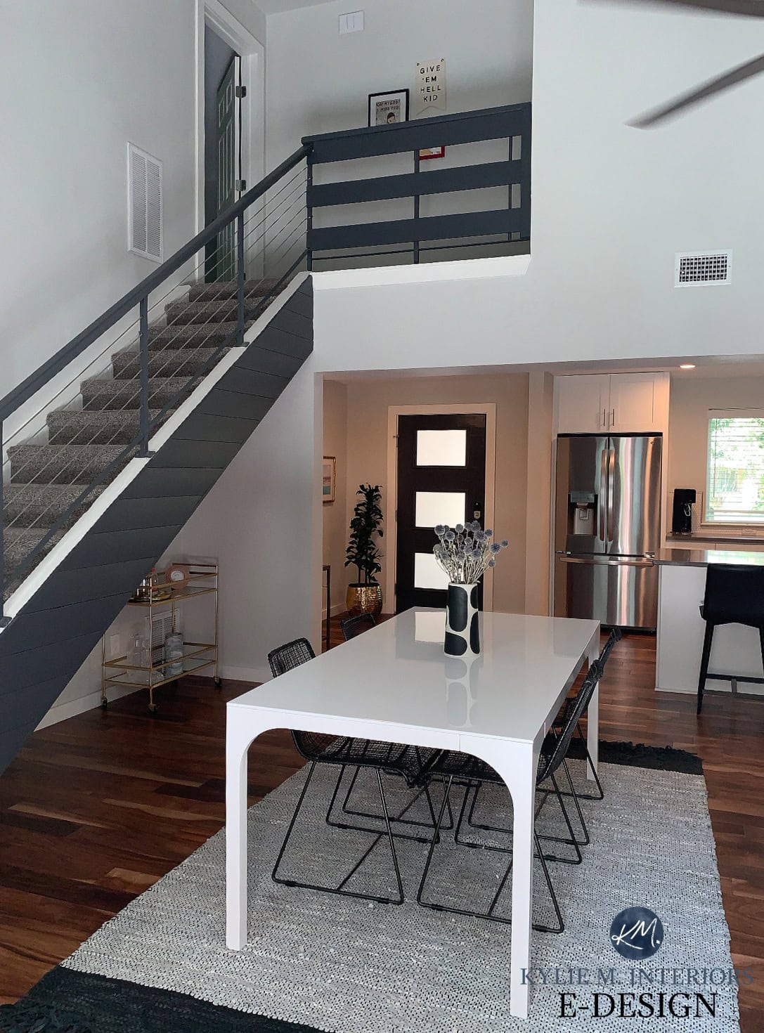 Behr Silver Drop, light gray paint colour review, in open layout home with vaulted ceilings