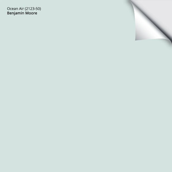 Best light blue green paint color, Benjamin Moore Ocean Air, Samplize peel and stick
