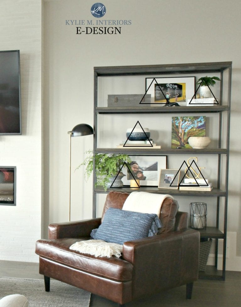 Decorating terms for accessorizing with decor. Vignette, decorative triangle, groups of three. Kylie M Interiors Edesign, online paint color consultant and diy decorating ideas