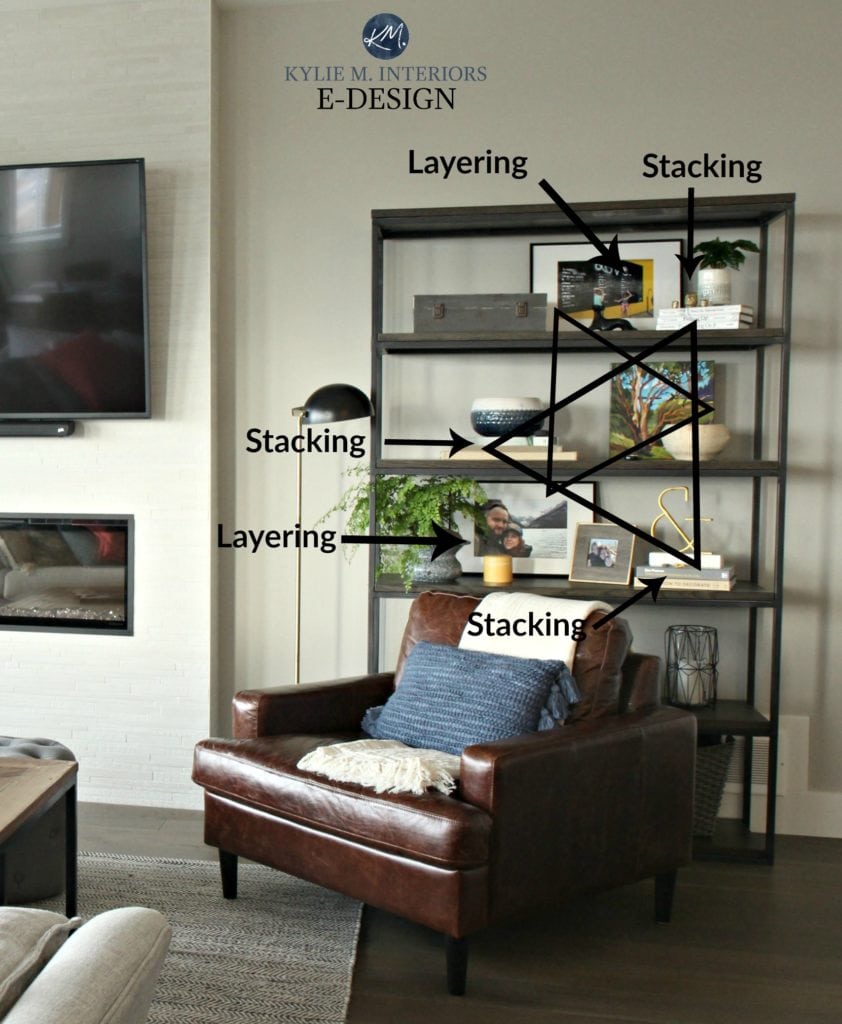How to accessorize with home decor using decorative triangles for a shelf, bookcase or mantel. Kylie M Interiors Edesign, online diy paint color blog