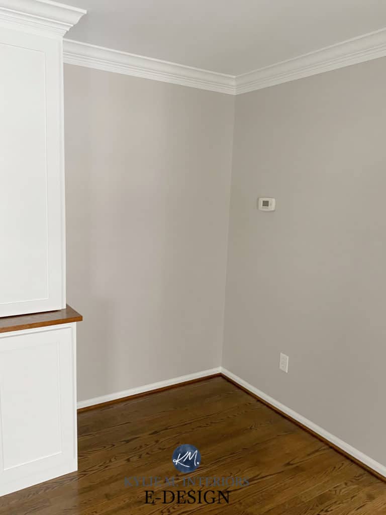 Sherwin Williams Alpaca, best warm gray, taupe paint colours. Dark wood floor. Kylie M Interiors Edesign diy consultant blogger