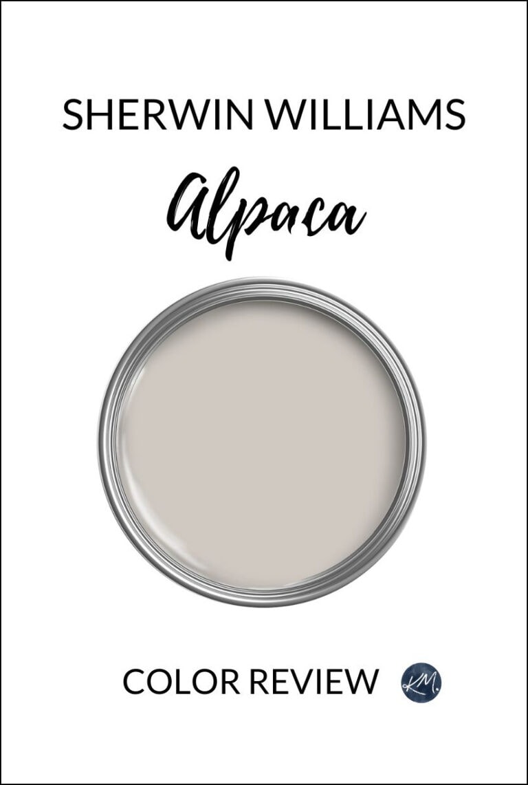 paint color review of warm gray taupe paint color, Sherwin Williams Alpaca, undertones, white trim and more