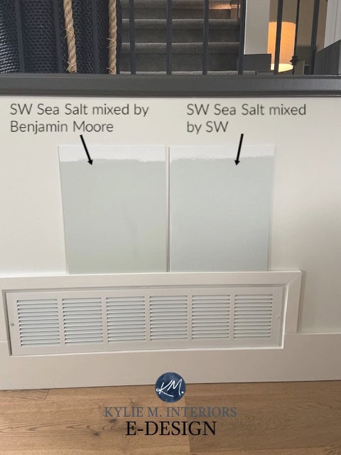 can paint companies match each others colours, brand matching. No. Kylie M Interiors Edesign, online paint color advice blogger. Sherwin Williams Sea Salt