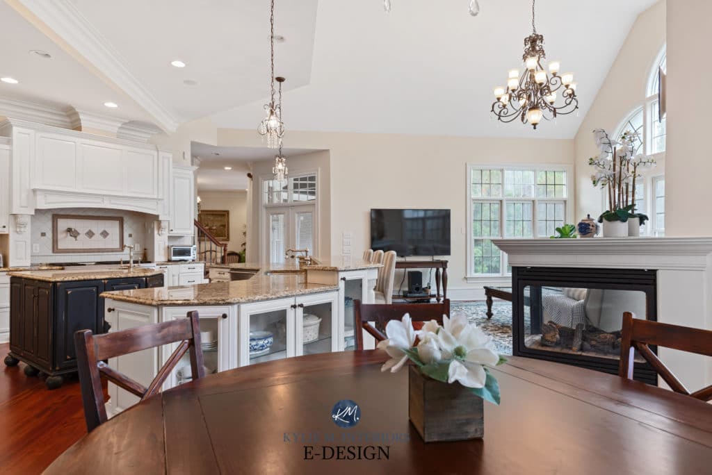 Formal traditionalstyle open concept, cream walls, painted cabinets, Sherwin Williams Casa Blanca Alabaster. Kylie M Interiors (1)