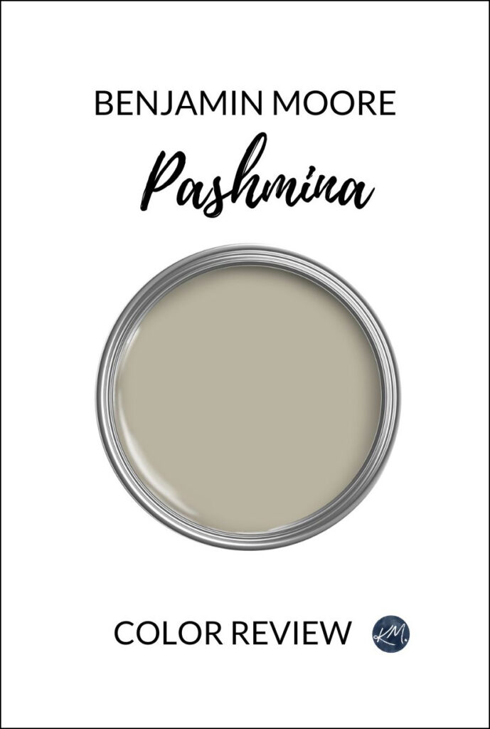Benjamin MOore Pashmina, popular greige mushroom paint color for walls and cabinets, paint color review by kylie m interiors edesign
