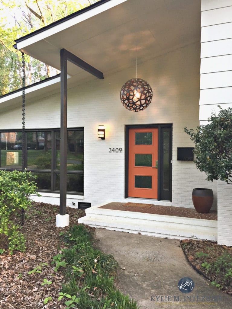 Black windows, painted white trick, mid century, white, orange, brown, Kylie M E-design