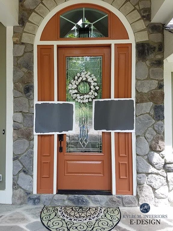 How to pick exterior paint colours or front door with stone or brick. Kylie M Interiors Edesign, online virtual paint color advice blog