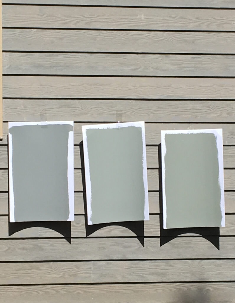 Sherwin Williams Cityscape, Illusive Green, Attitude Gray, gray-green paint colors on exterior siding with a bit of blue undertone in Cityscape
